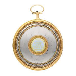 Gold, enamel, polished metal, split pearls verge Circa 1790