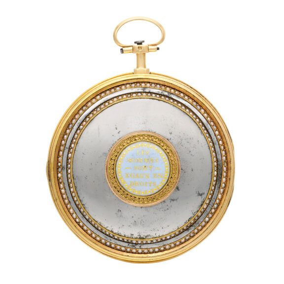 Gold, enamel, polished metal, split pearls verge Circa 1790