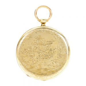 Swiss gold cylinder with tiger hunt engraving Circa 1845