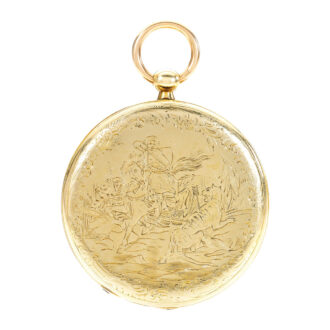 Swiss gold cylinder with tiger hunt engraving Circa 1845