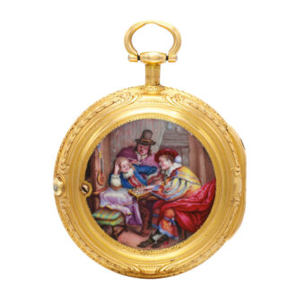 French rose gold and enamel pair cased cylinder Circa 1790