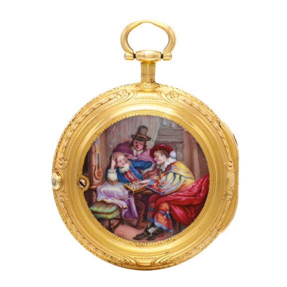 French rose gold and enamel pair cased cylinder Circa 1790
