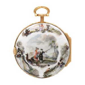 German gold and porcelain open faced verge Circa 1765
