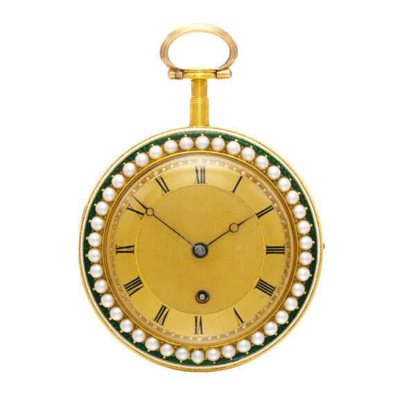 English gold, enamel and pearls set lever watch Circa 1800 English gold, enamel and pearls set lever watch Circa 1800