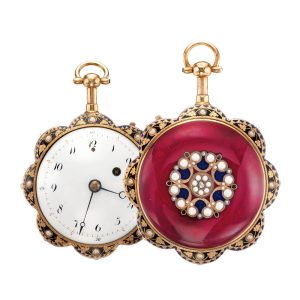 French gold, enamel, pearl set quarter repeater Circa 1800