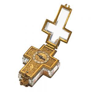 French gilt metal and crystal cruciform watch