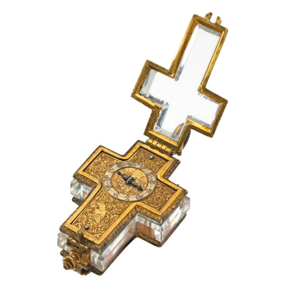 French gilt metal and crystal cruciform watch