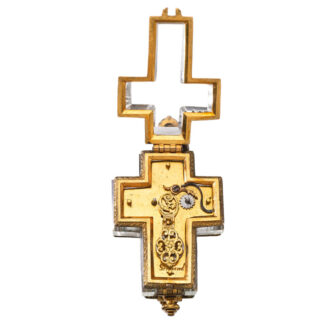 French gilt metal and crystal cruciform watch