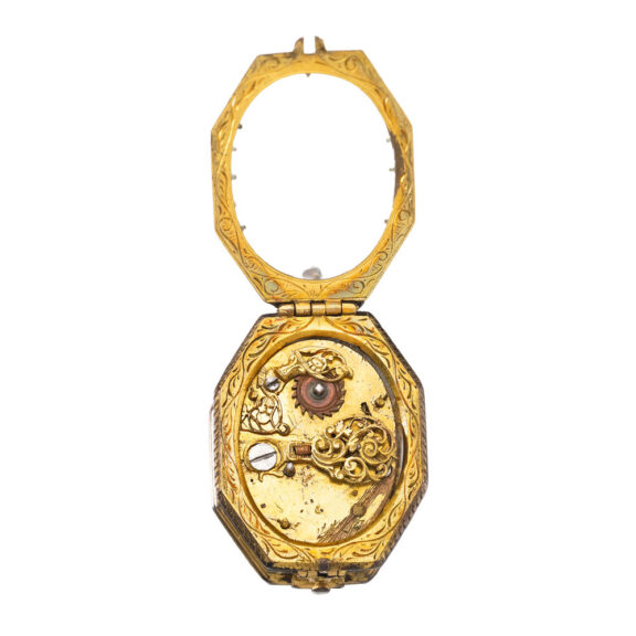 English gilt metal, crystal octagonal verge Circa 17th Century English gilt metal, crystal octagonal verge Circa 17th Century