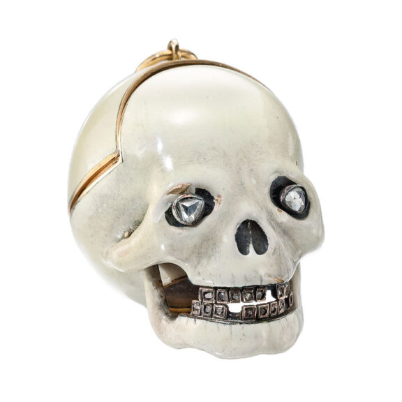 Austrian gold and enamel skull form watch Circa 1880-1899