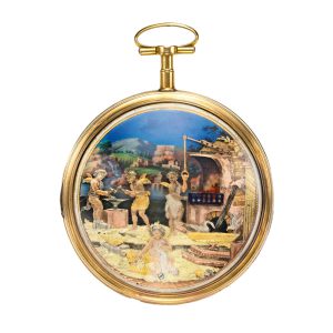 Swiss gold, enamel five motion automaton watch Circa 1810