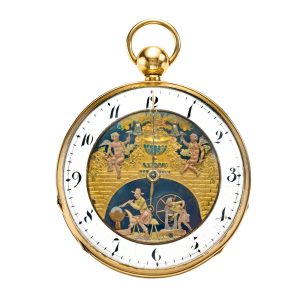 Swiss 18 carat gold quarter repeating automaton Circa 1810