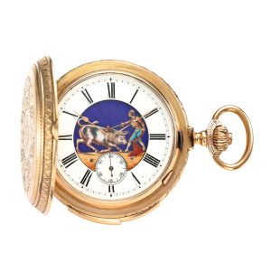 Rare Swiss gold repeating full hunter automaton Circa 1890