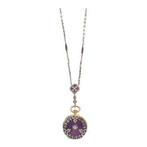 Swiss gold, enamel, diamond set pendant watch Circa 1909