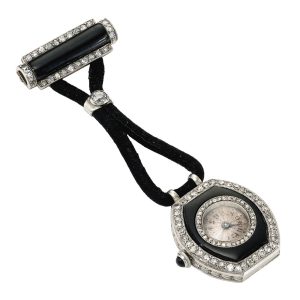French platinum Tonneau ladies lapel watch Circa 1920