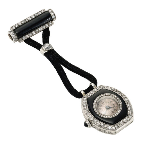 French platinum Tonneau ladies lapel watch Circa 1920