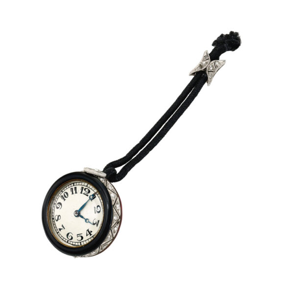 Swiss enamel, pearl/diamond set pendant watch Circa 1930