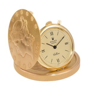 Swiss 18k rose gold twenty dollar coin watch Circa 1970