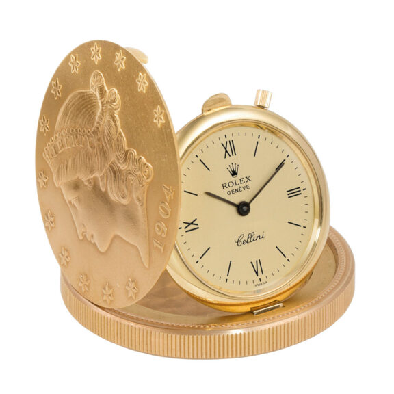 Swiss 18k rose gold twenty dollar coin watch Circa 1970