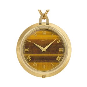 Swiss gold watch with tiger eye dial and chain Circa 1978