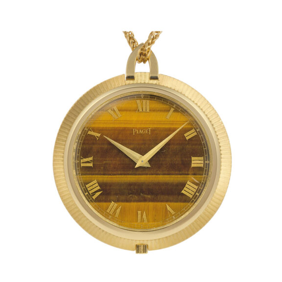 Swiss gold watch with tiger eye dial and chain Circa 1978