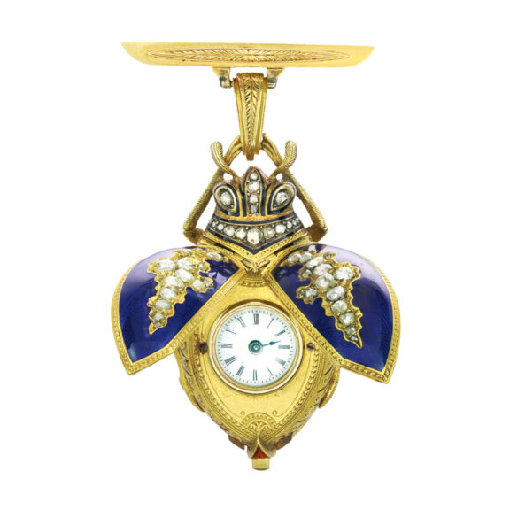 Swiss gold, enamel, diamond set beetle watch Circa 1890 Swiss gold, enamel, diamond set beetle watch Circa 1890