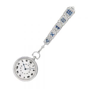 White gold, sapphire set dress watch with brooch Circa 1990