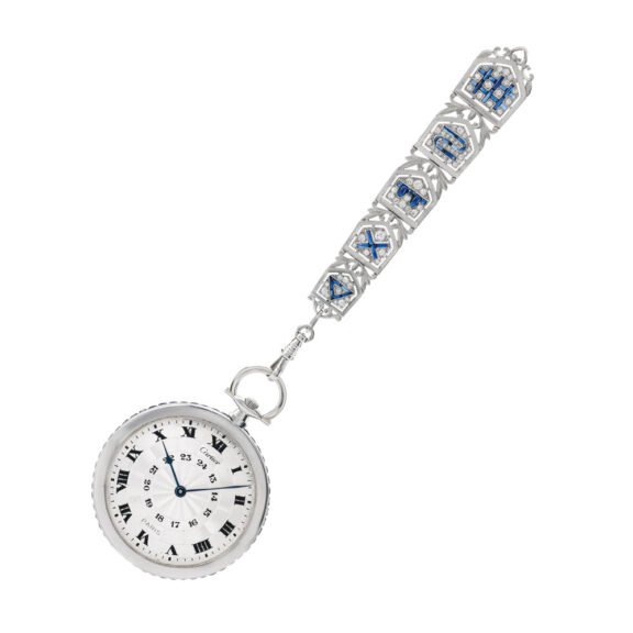 White gold, sapphire set dress watch with brooch Circa 1990 White gold, sapphire set dress watch with brooch Circa 1990