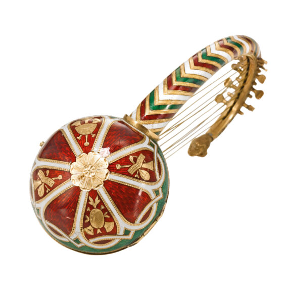Austrian gold, enamel Egyptian harp form watch Circa 1850