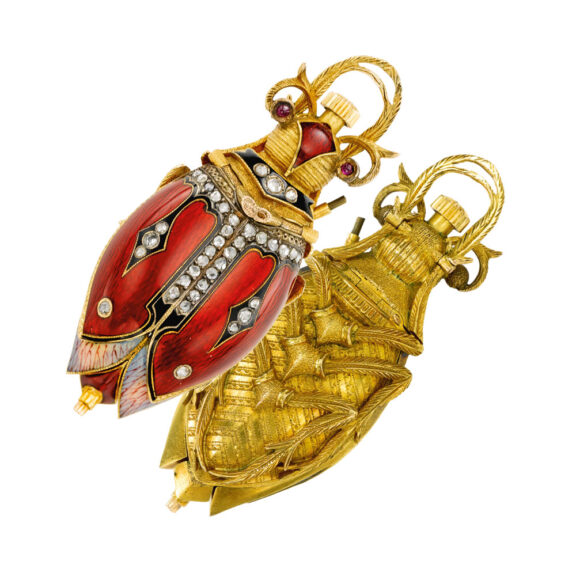 Gilt, enamel and diamond set scarab form watch Circa 1900
