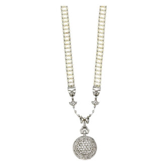 Swiss platinum, diamond/pearl set pendant watch Circa 1910