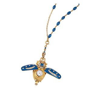Swiss gold scarab form cylinder pendant watch Circa 1890