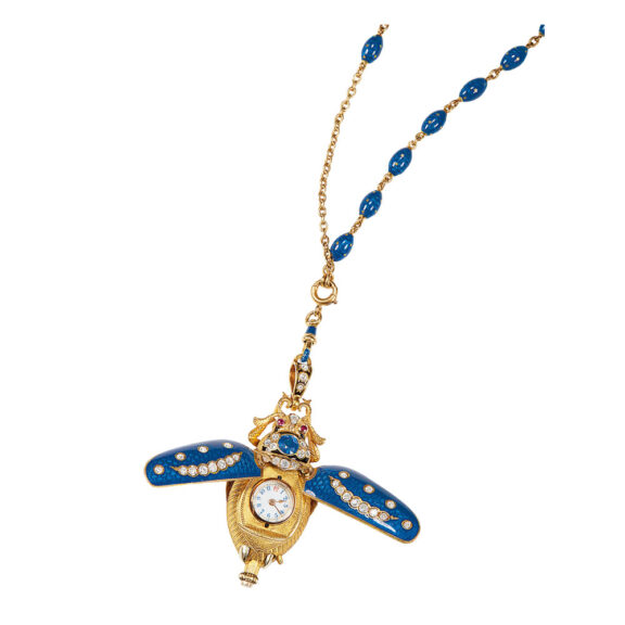 Swiss gold scarab form cylinder pendant watch Circa 1890