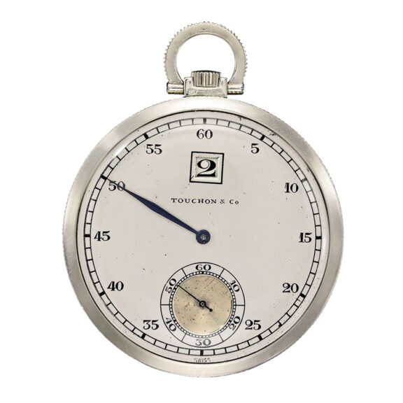 Swiss white gold open faced jump hour watch Circa 1920