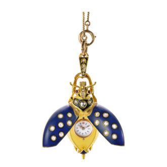 Gold, enamel. diamond set beetle pendant watch Circa 1900