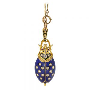 Gold, enamel. diamond set beetle pendant watch Circa 1900