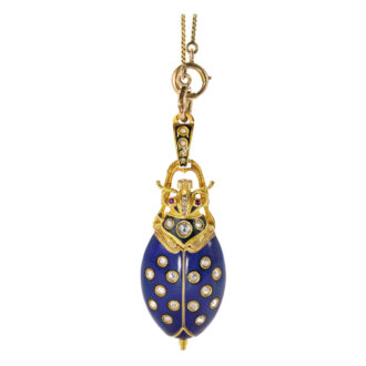 Gold, enamel. diamond set beetle pendant watch Circa 1900