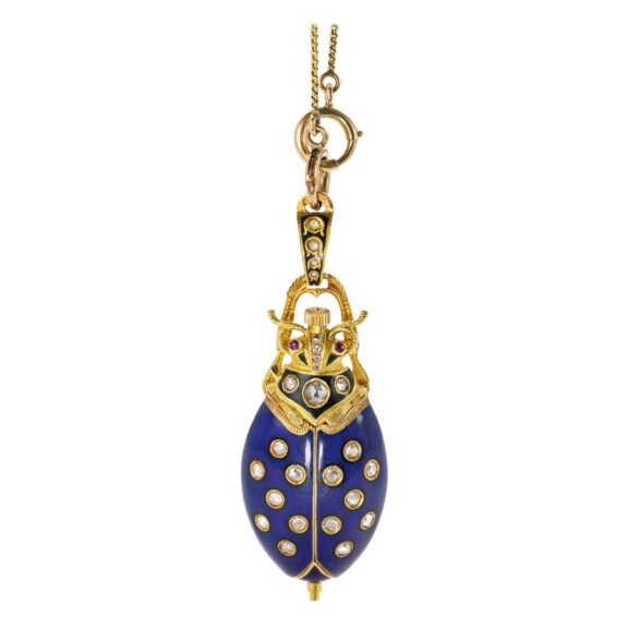 Gold, enamel. diamond set beetle pendant watch Circa 1900