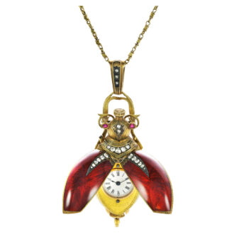 Gold, enamel, diamond set beetle pendant watch Circa 1890
