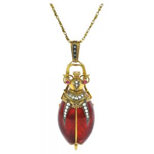 Gold, enamel, diamond set beetle pendant watch Circa 1890