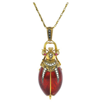 Gold, enamel, diamond set beetle pendant watch Circa 1890