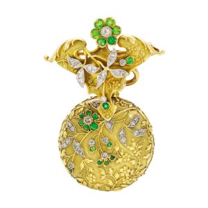 Swiss 18 carat gold pendant watch with brooch Circa 1899