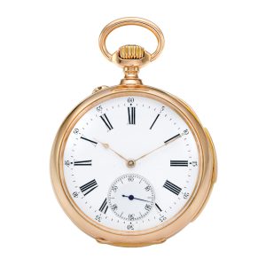 Swiss rose gold open faced minute repeating lever Circa 1897
