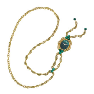 Swiss gold and malachite lever necklace watch Circa 1974