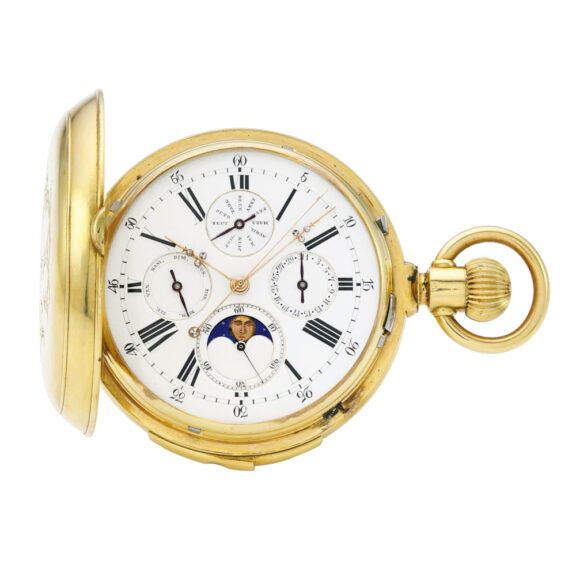 Gold minute repeating full hunter calendar watch Circa 1870