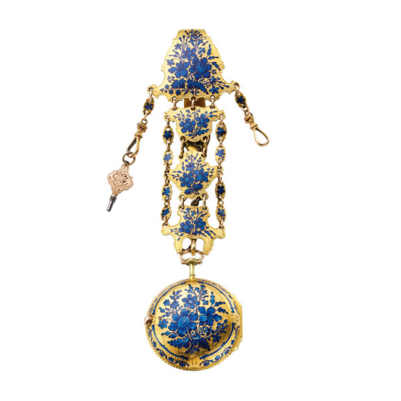 English gold and enamel verge with chatelaine Circa 1770