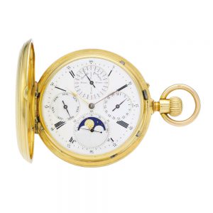 Perpetual calendar full hunter with moon phases Circa 1870