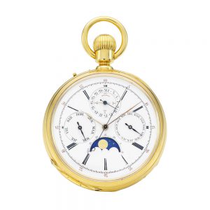 Swiss 18k gold open faced complicated watch Circa 1870