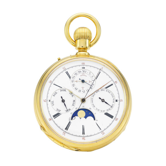 Swiss 18k gold open faced complicated watch Circa 1870