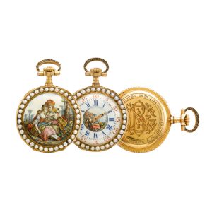 Rare Swiss rose gold, pearl set pendant watch Circa 1887